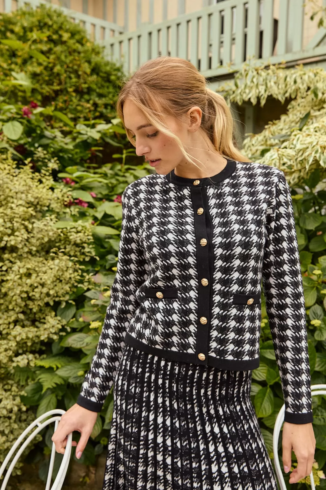 Maison Derhy Les Gilets, Cardigans & Pulls-Cardigan bicolore en maille avec motif imprimé DAISY