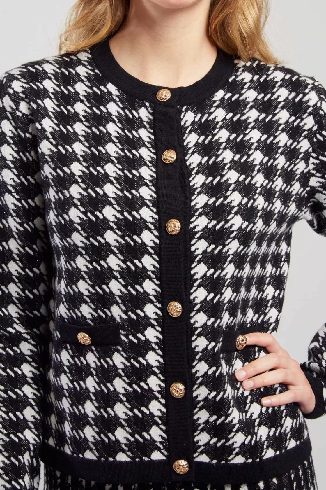 Maison Derhy Les Gilets, Cardigans & Pulls-Cardigan bicolore en maille avec motif imprimé DAISY