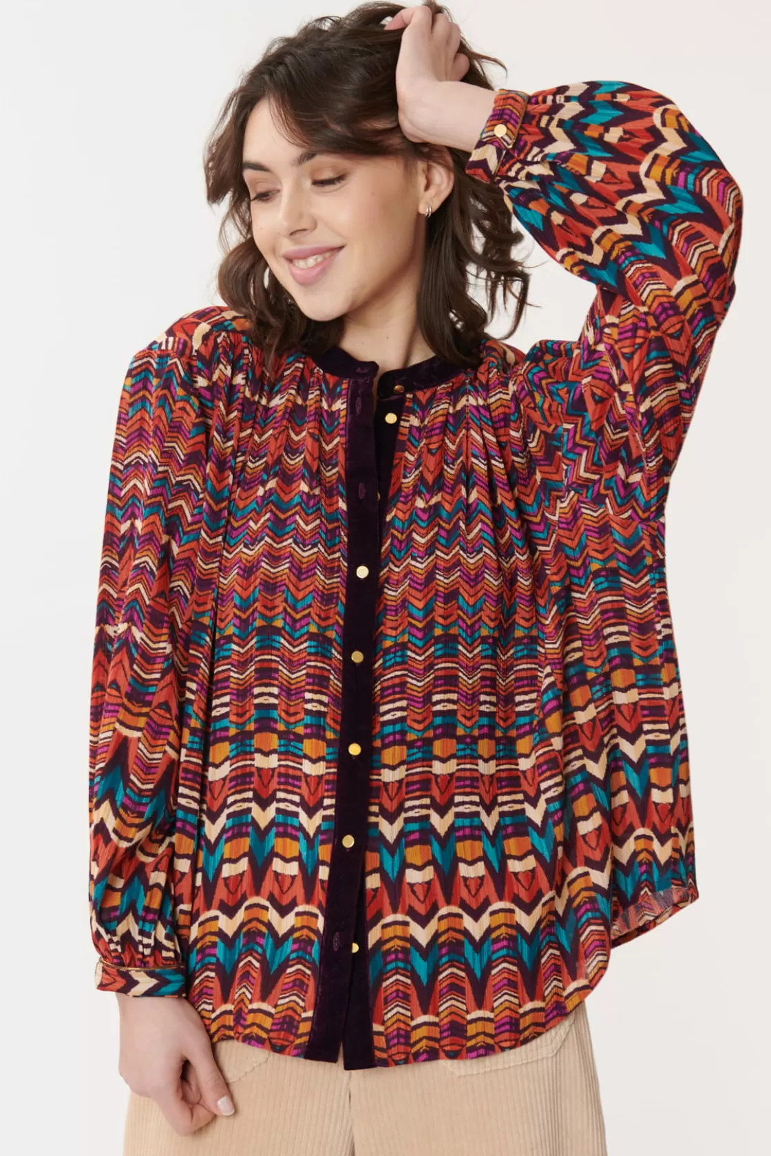 chemise_imprime_en_velours_multicolore_barth_11.webp Maison Derhy Les Blouses, Chemisiers & Tops-Chemise imprimée en velours multicolore BARTH