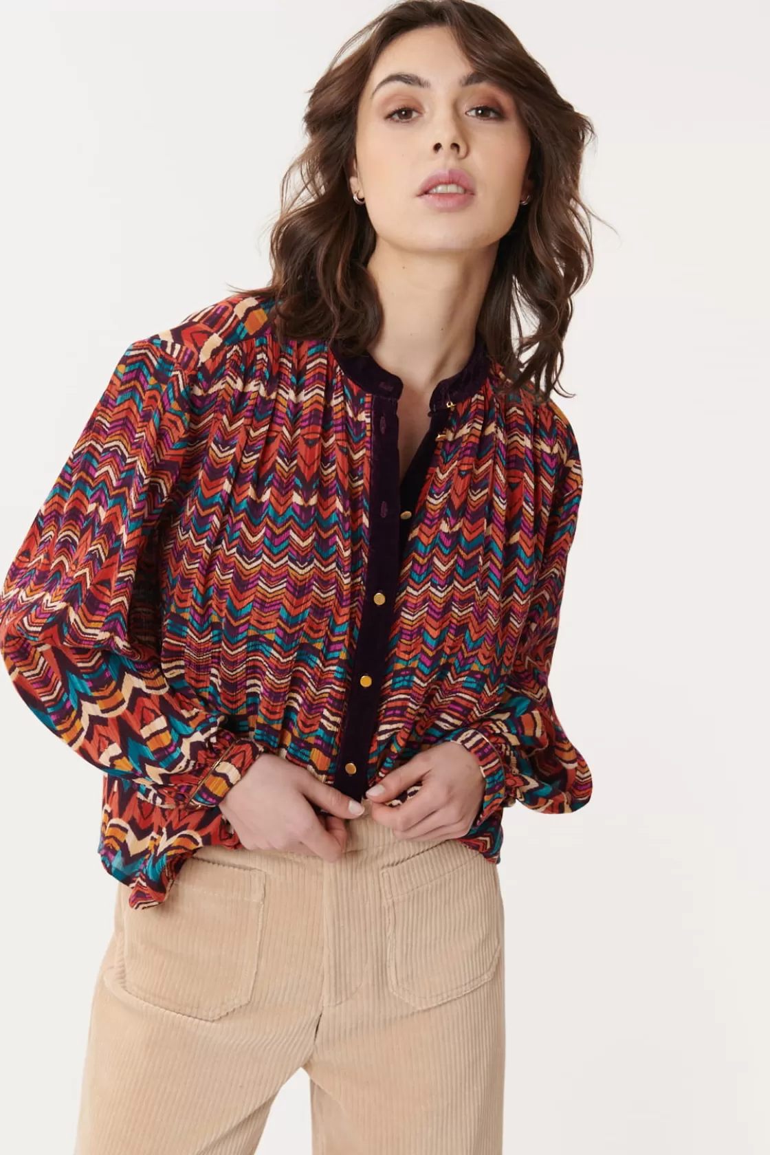 chemise_imprime_en_velours_multicolore_barth_5.webp Maison Derhy Les Blouses, Chemisiers & Tops-Chemise imprimée en velours multicolore BARTH