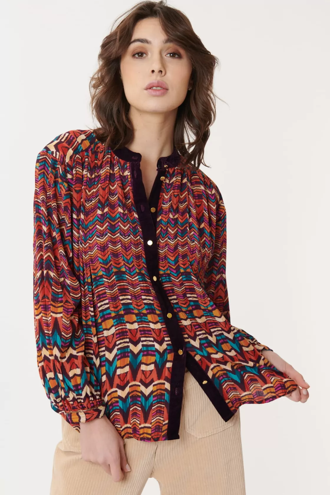 chemise_imprime_en_velours_multicolore_barth_6.webp Maison Derhy Les Blouses, Chemisiers & Tops-Chemise imprimée en velours multicolore BARTH