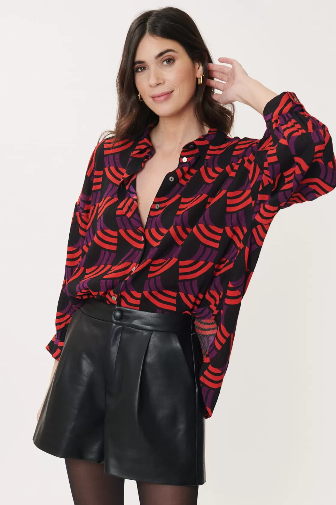 chemise_imprime_gomtrique_baxter_2.webp Maison Derhy Les Blouses, Chemisiers & Tops-Chemise imprimée géométrique BAXTER