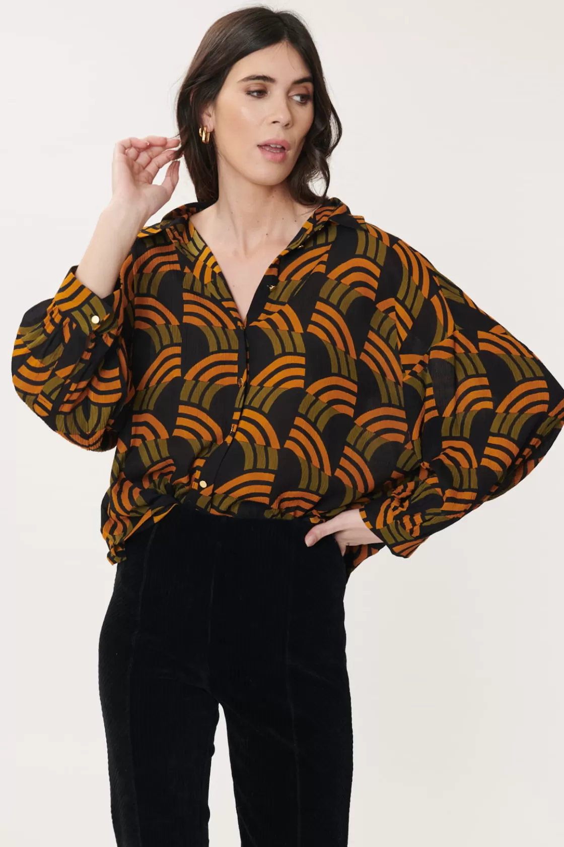 chemise_imprime_gomtrique_baxter_6.webp Maison Derhy Les Blouses, Chemisiers & Tops-Chemise imprimée géométrique BAXTER