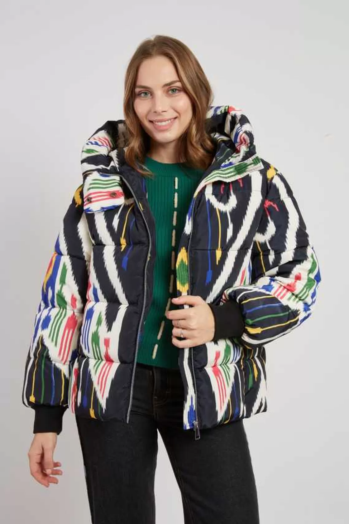 doudoune__capuche_motif_graphique_edith_3.webp Maison Derhy Les Manteaux, Vestes & Doudounes-Doudoune à capuche motif graphique EDITH Noir