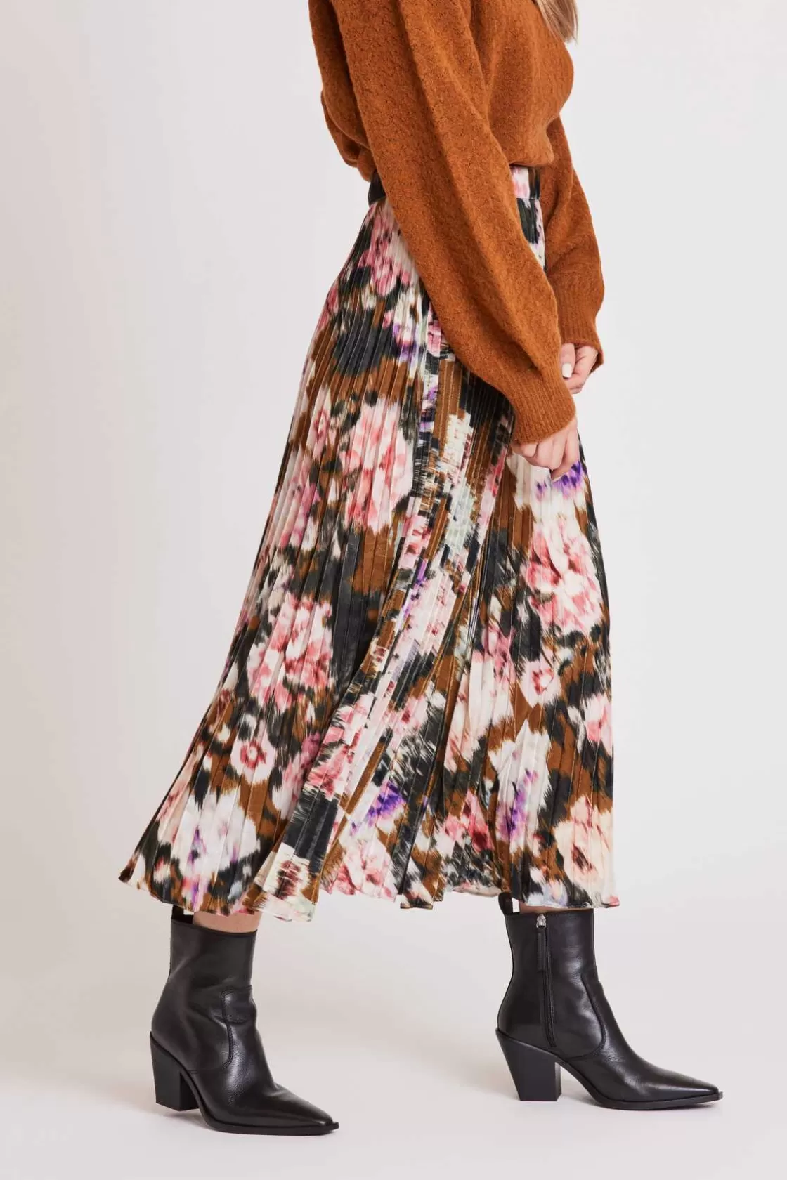 jupe_midi_plisse_et_imprime_havana_2.webp Maison Derhy Les Blouses, Chemisiers & Tops-Jupe midi plissée et imprimée HAVANA Kaki