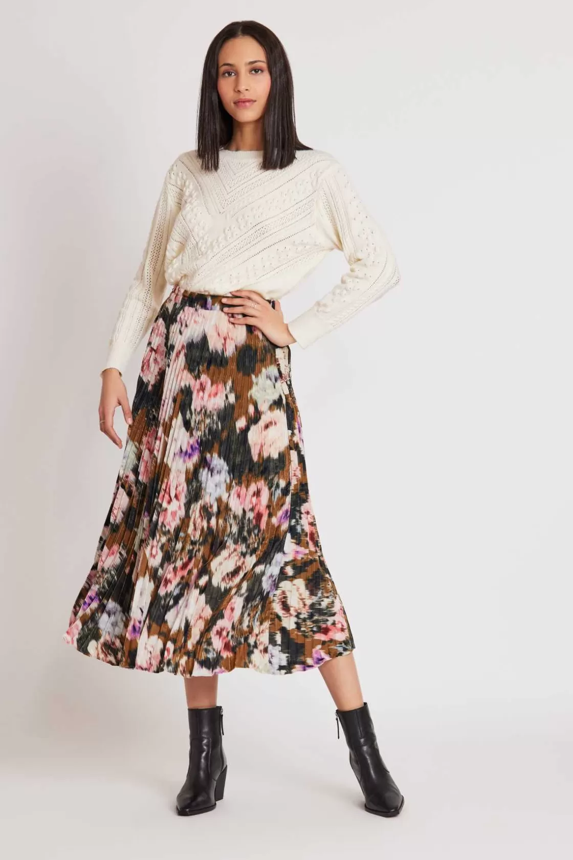 jupe_midi_plisse_et_imprime_havana_3.webp Maison Derhy Les Blouses, Chemisiers & Tops-Jupe midi plissée et imprimée HAVANA Kaki