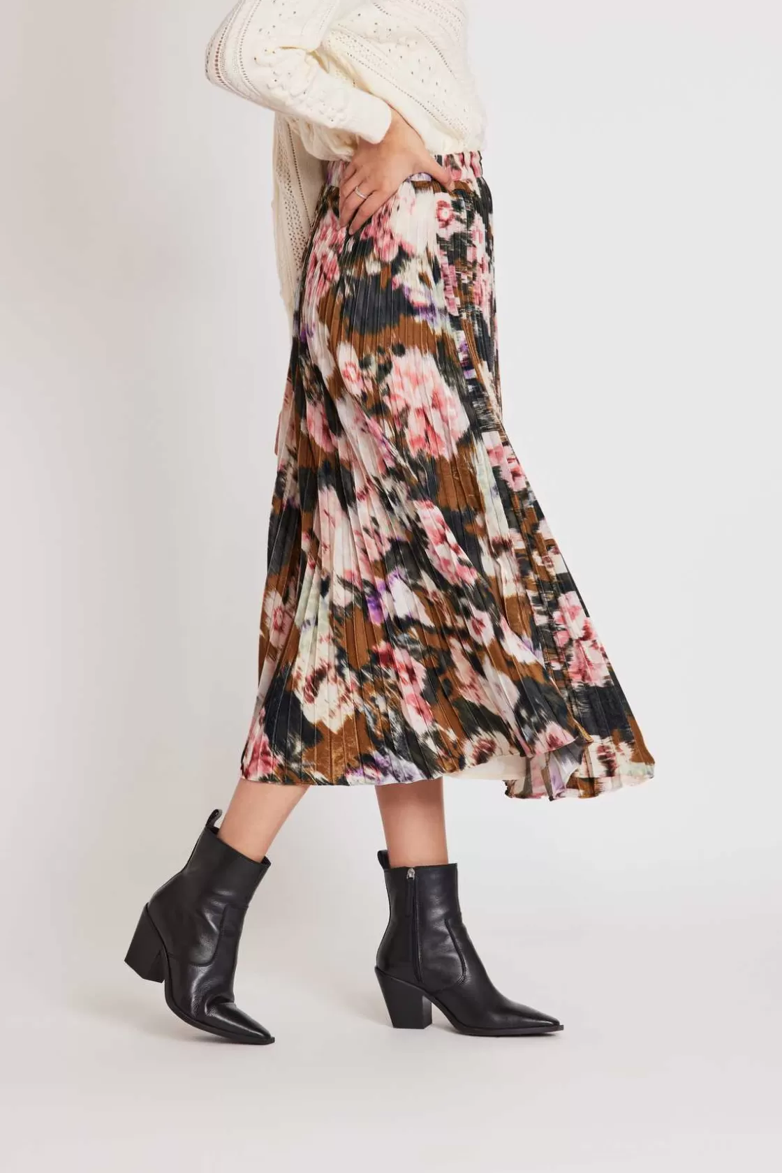 jupe_midi_plisse_et_imprime_havana_5.webp Maison Derhy Les Blouses, Chemisiers & Tops-Jupe midi plissée et imprimée HAVANA Kaki