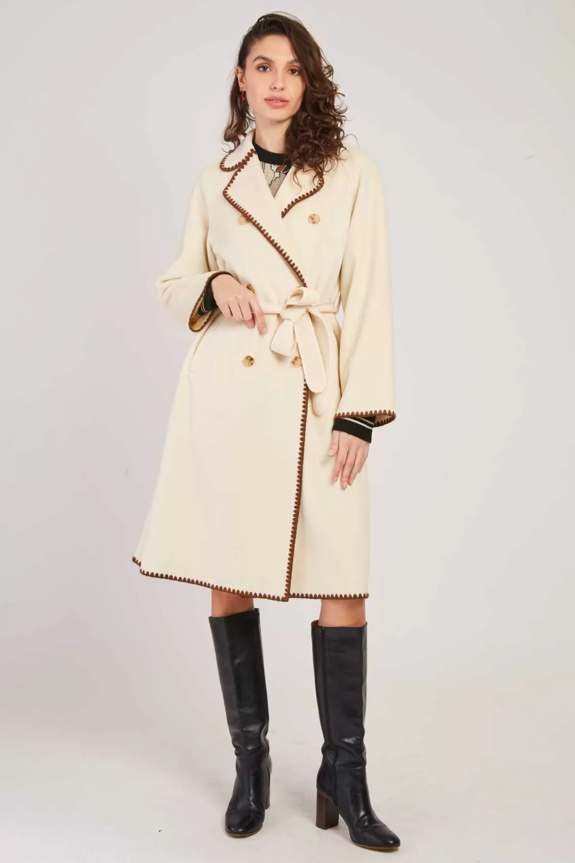 Maison Derhy Les Manteaux, Vestes & Doudounes-Manteau long avec ceinture LEA