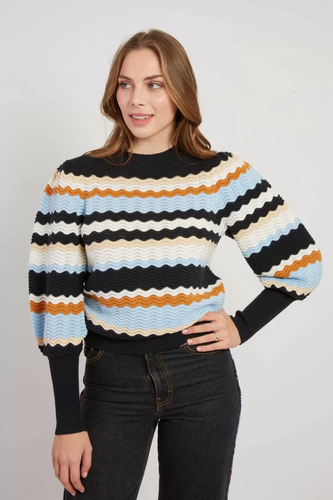 pull_ray_manches_bouffantes_cahors_2.webp Maison Derhy La Maille | Les Gilets, Cardigans & Pulls-Pull rayé manches bouffantes CAHORS