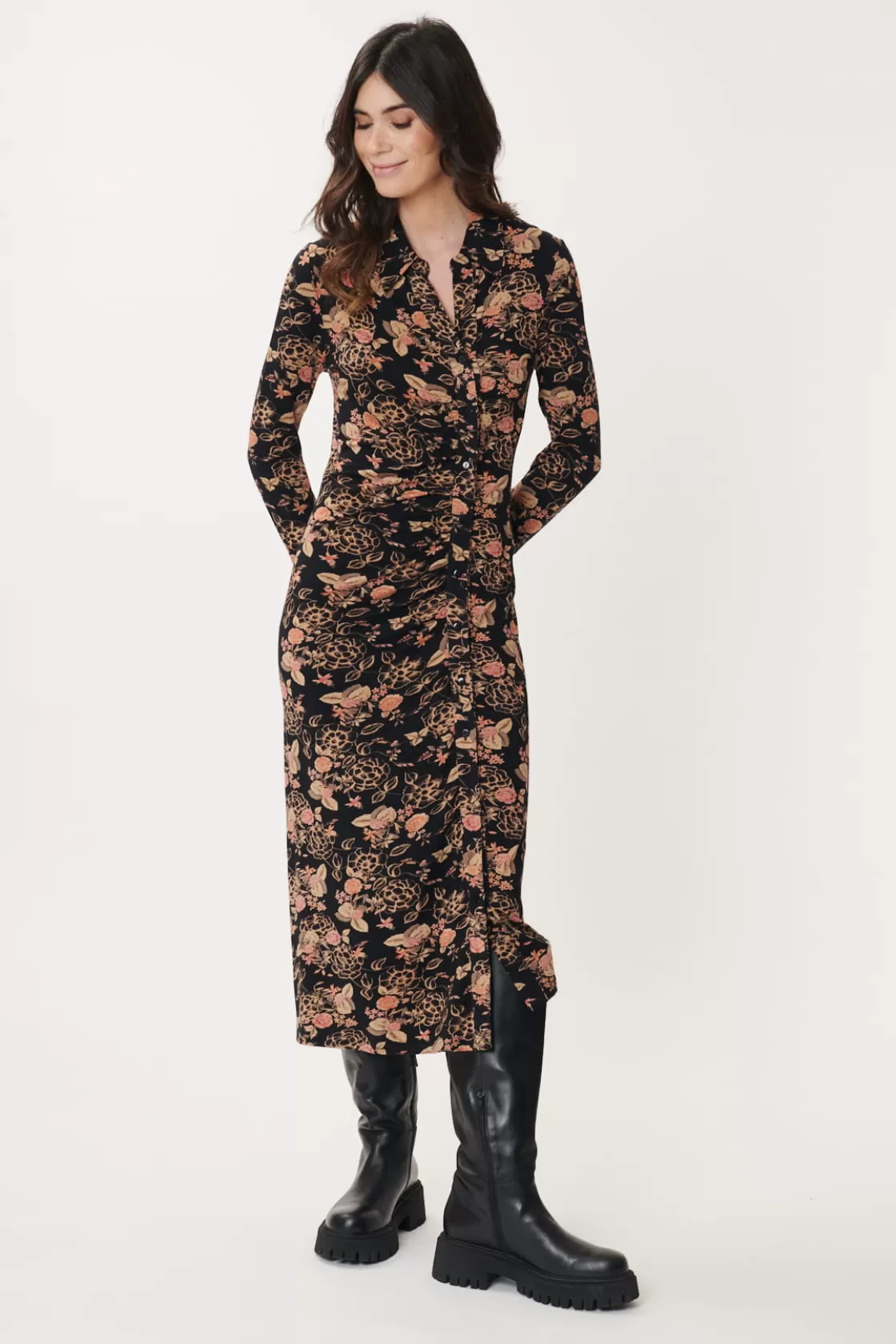 Maison Derhy Robes Imprimées | Robes Longues-Robe longue en jersey imprimé AMAZONE Noir