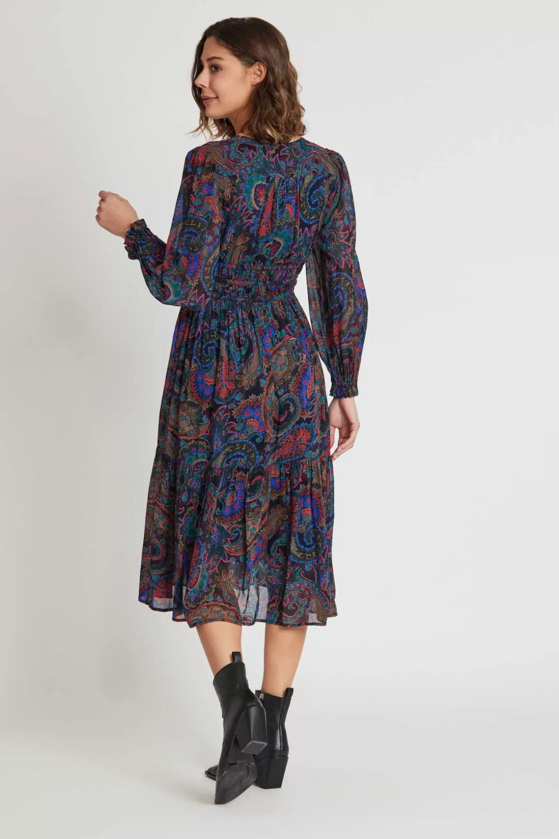 robe_midi_col_v_en_voile_imprim_scarlett_2.webp Maison Derhy Robes Imprimées | Robes Longues-Robe midi col V en voile imprimé SCARLETT Bleu