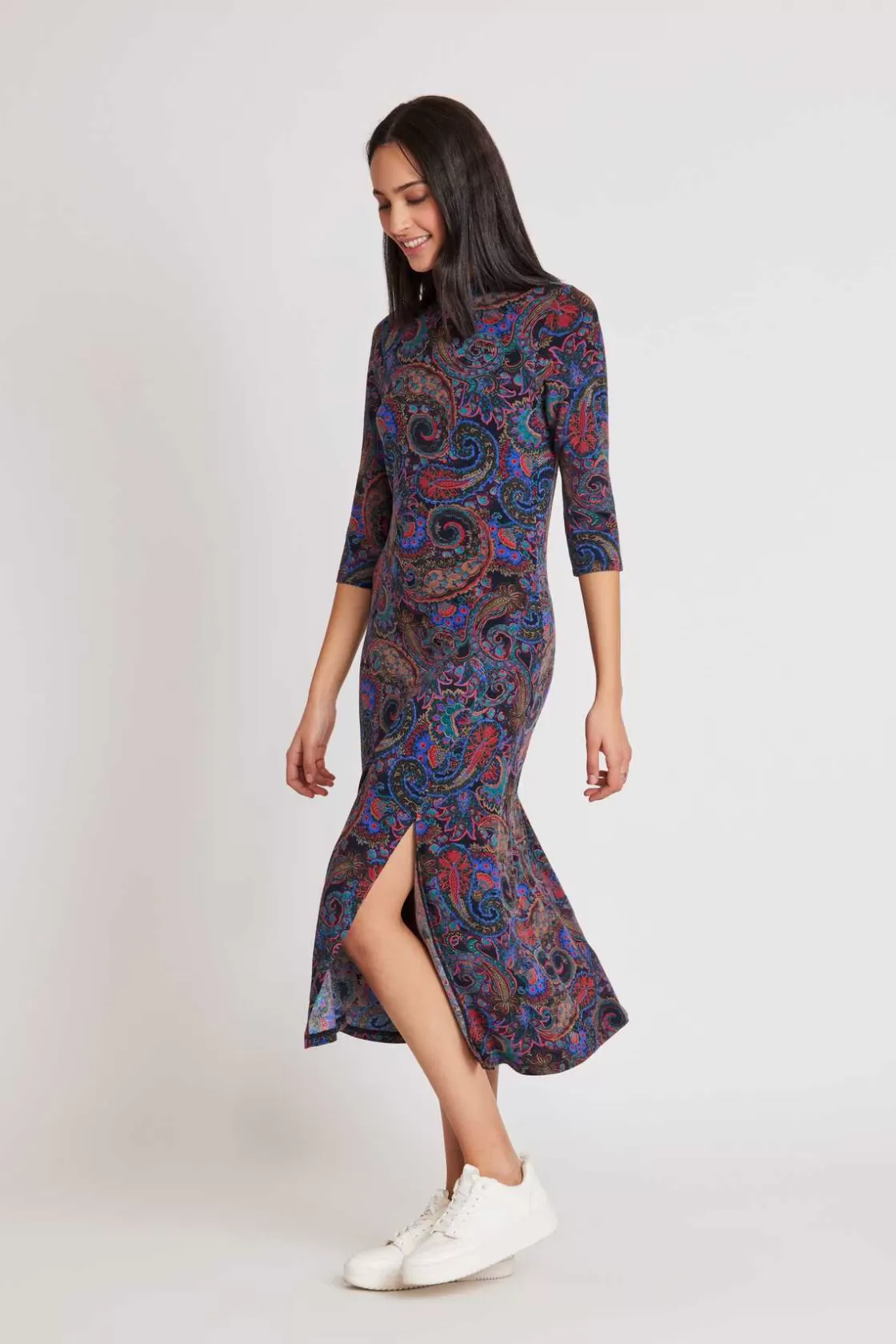 robe_midi_en_jersey_stretch_imprim_savannah_2.webp Maison Derhy Robes Imprimées | Robes Longues-Robe midi en jersey stretch imprimé SAVANNAH