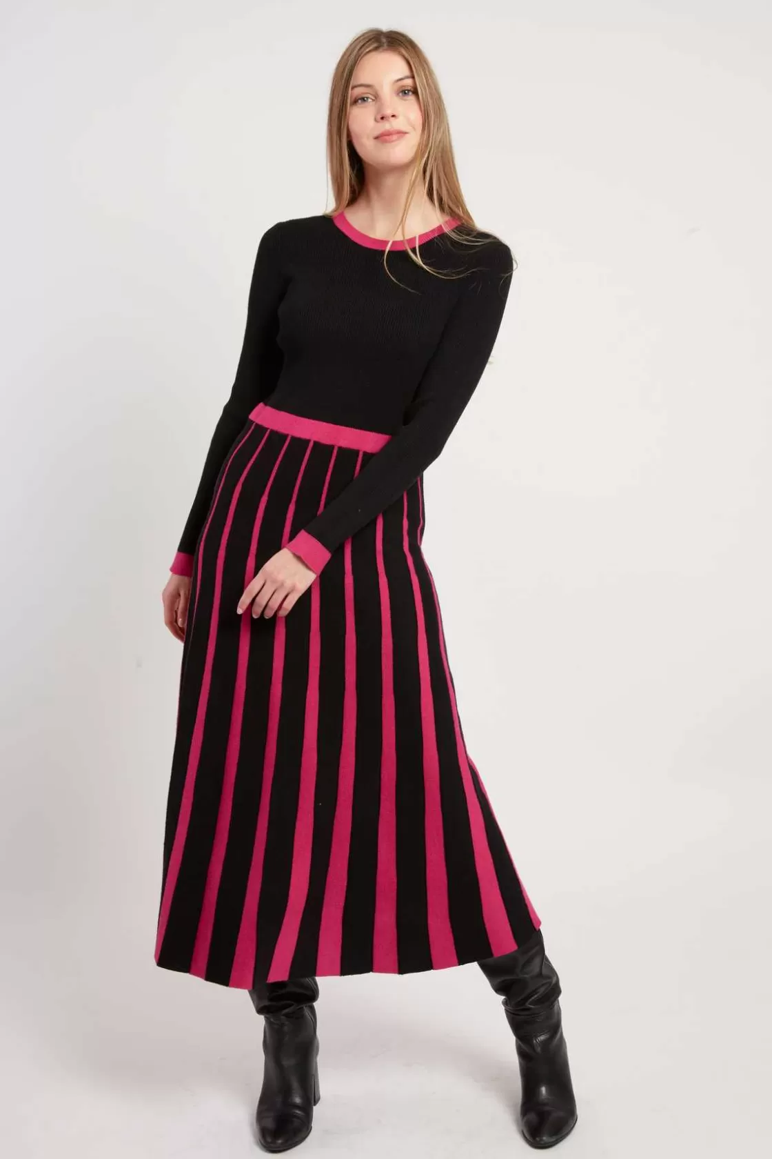 robe_milongue_en_maille_bicolore_jeannette_6.webp Maison Derhy La Maille | Robes Longues-Robe mi-longue en maille bicolore JEANNETTE