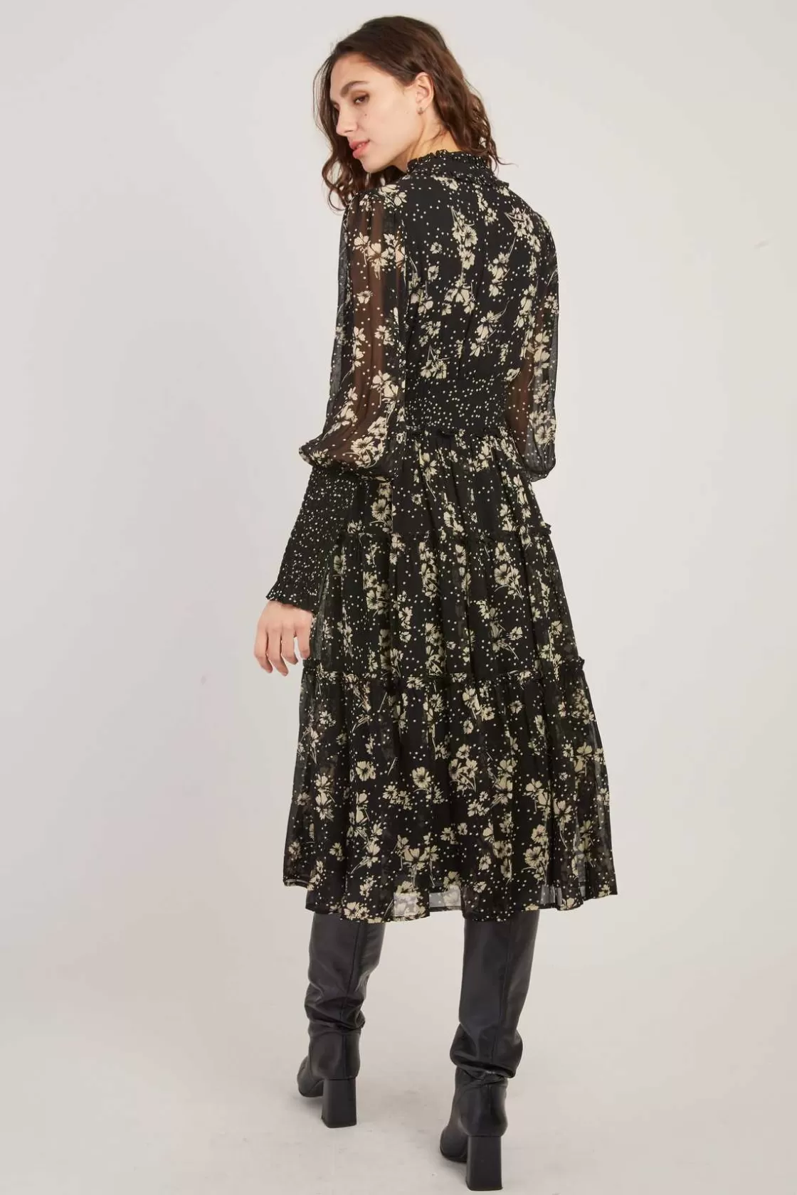 robe_milongue_imprime_manches_longues_bellissima_3.webp Maison Derhy Robes Imprimées | Robes Longues-Robe Mi-Longue Imprimée Manches Longues BELLISSIMA Noir