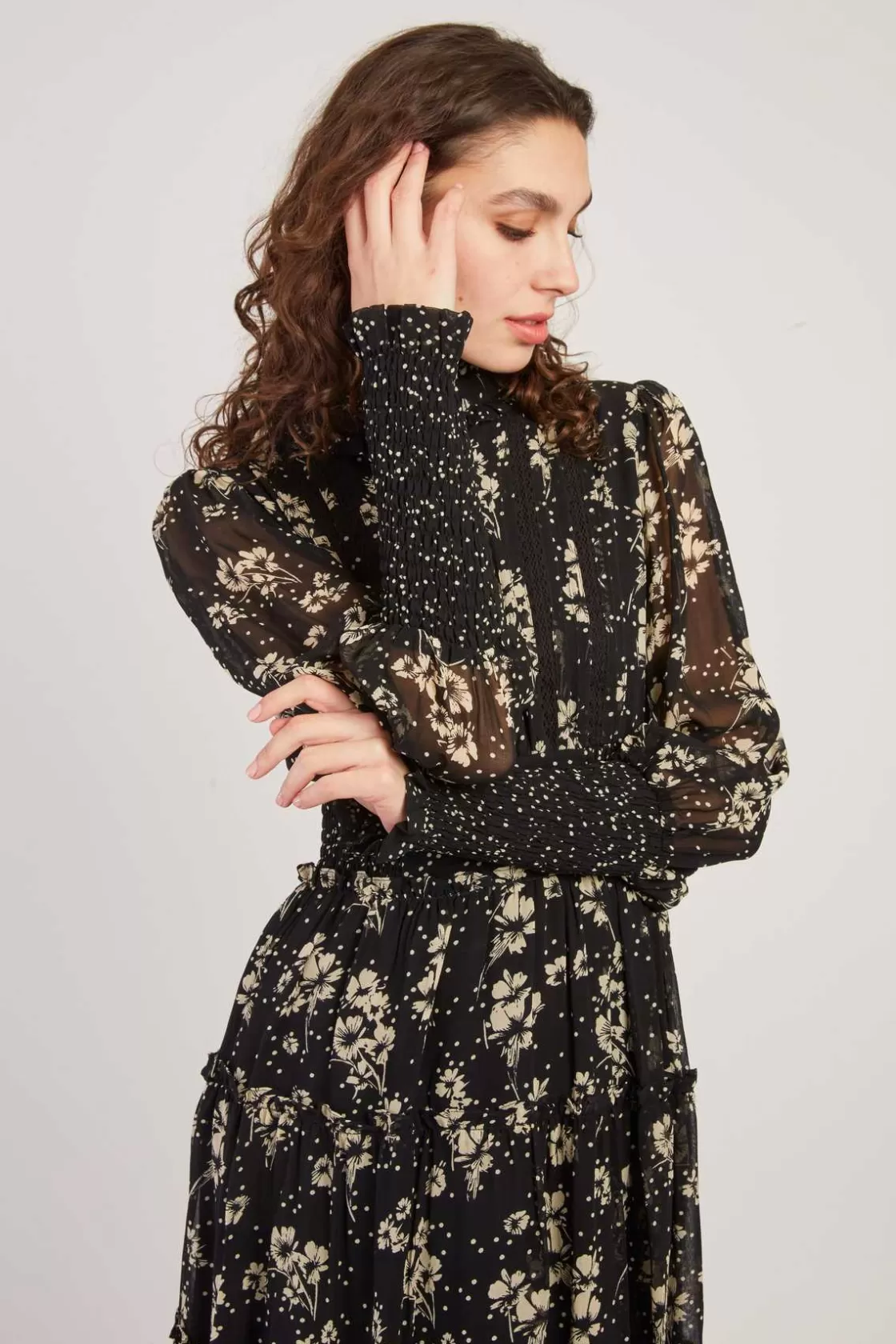 robe_milongue_imprime_manches_longues_bellissima_4.webp Maison Derhy Robes Imprimées | Robes Longues-Robe Mi-Longue Imprimée Manches Longues BELLISSIMA Noir